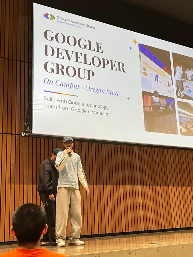 Presenting Google Developer Group on Campus Oregon State from the stage