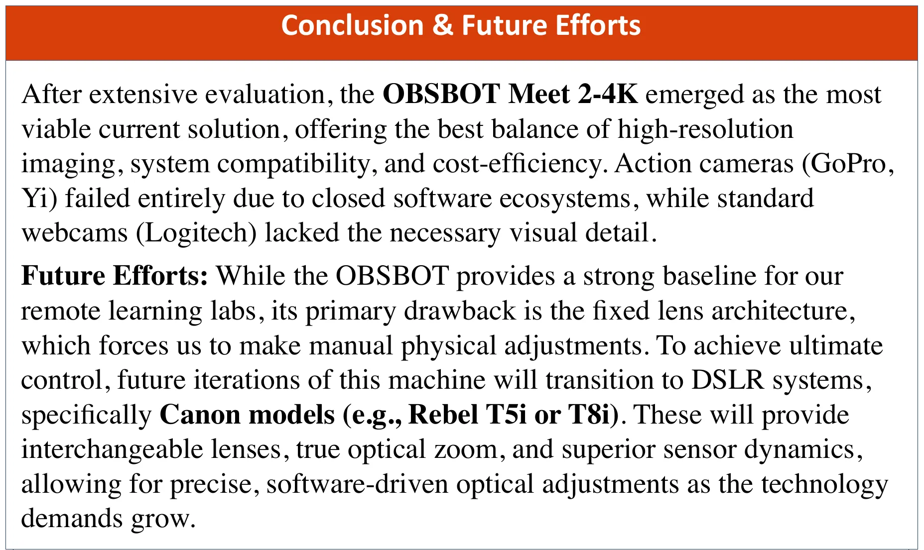 The poster's Conclusion and Future Efforts panel